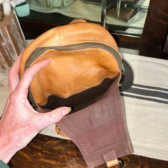 NWOT Bed Stu Leather Beau Unisex Backpack Sling Bag Tan Rustic MSRP $260 - Picture 8 of 12